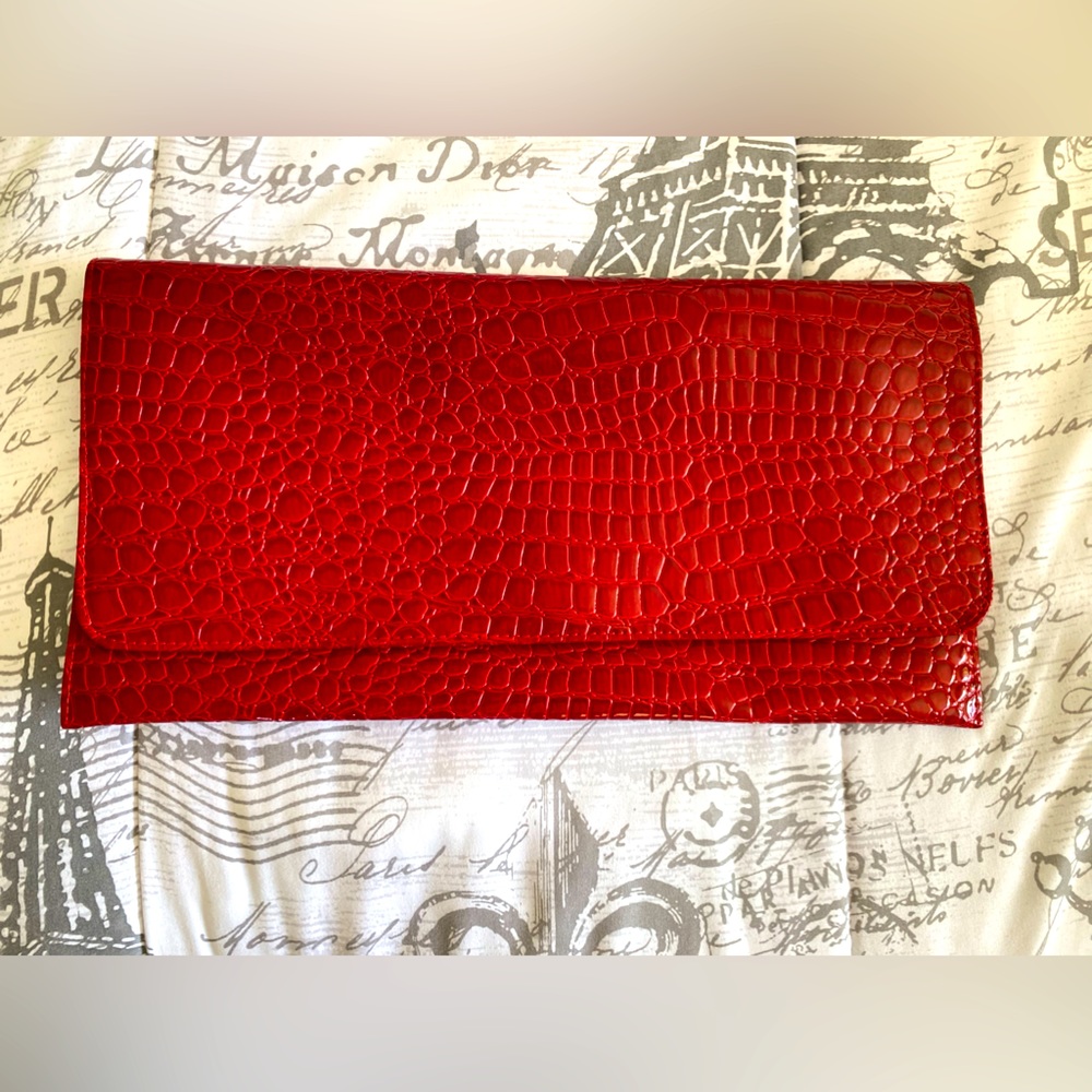 Red crocodile clutch
